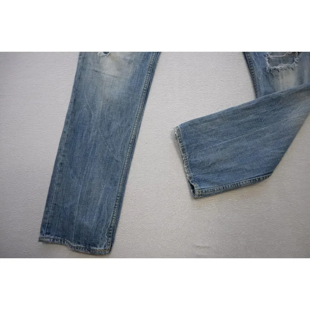 American Eagle Slim Straight Destroyed Rugged Light Blue‎ Jeans Mens Sz 32 x 34